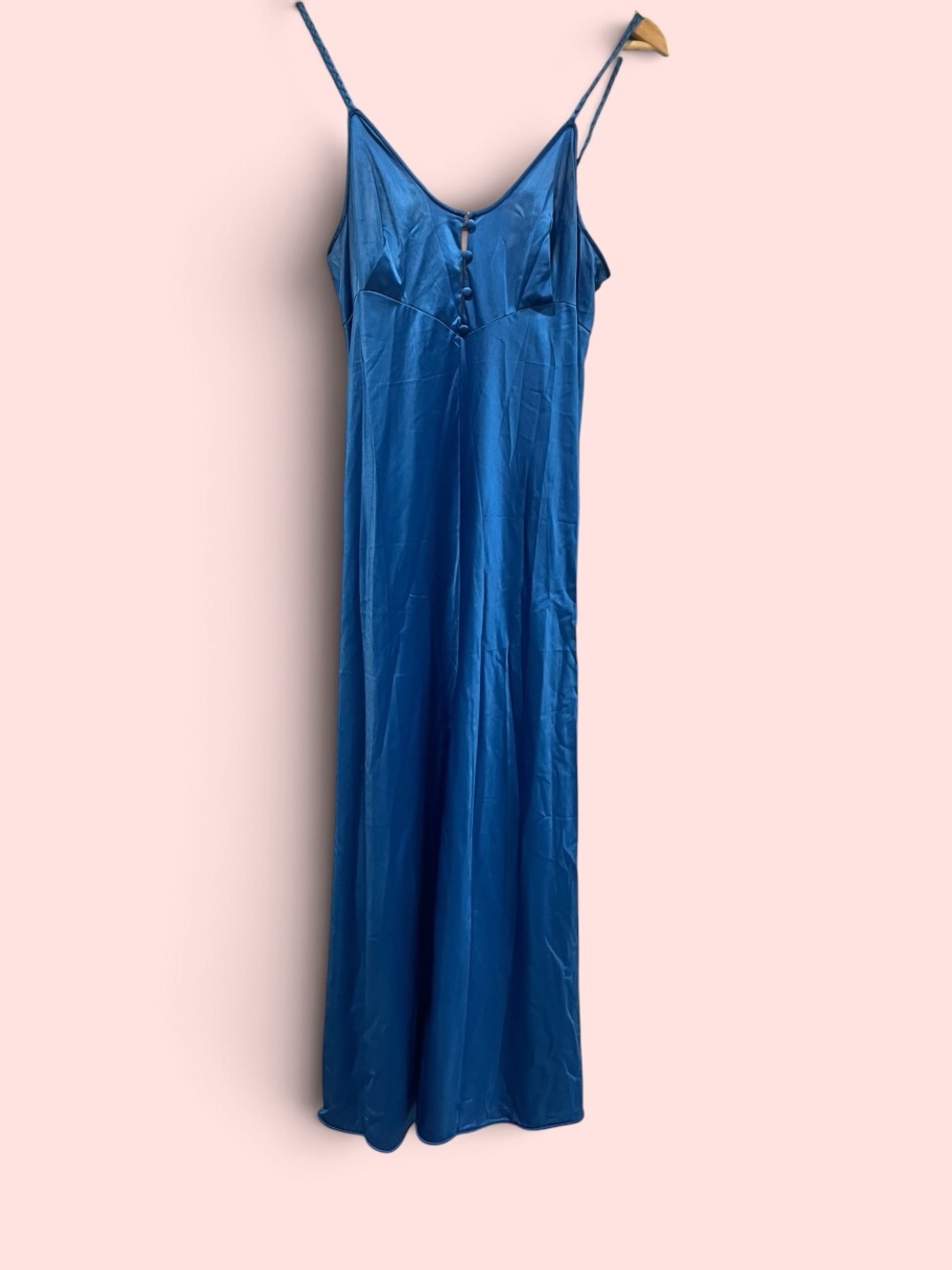 Vintage Vanity Fair 70s-80s aqua maxi silky braided strap slip dress nightgown